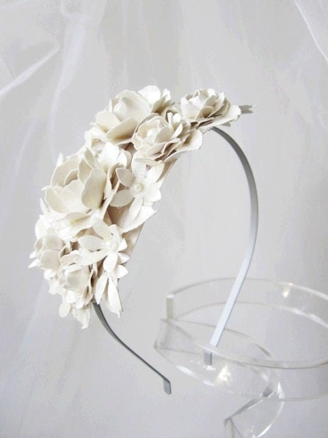 Bridal Headband Snow White Paper Flowers