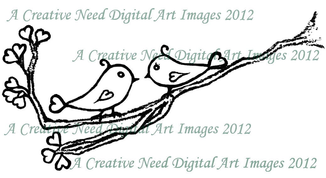 INSTANT Download LOVE BIRDS Digital Stamp Image