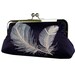 Pure Silk Embroidered Feathers Clutch in Navy Blue and Ivory