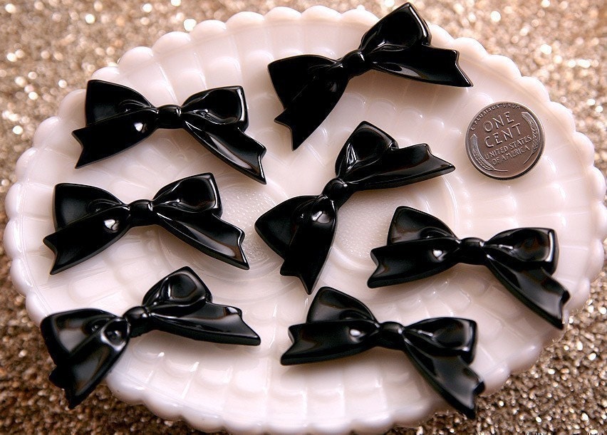 47mm Elegant Black Ribbon Cabochons - 6 pc set