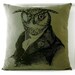 Old Wise Owl silk screened cotton canvas throw pillow 18 inch MOSS