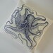 Vintage Octopus silk screened cotton throw pillow 18 inch navy unbleached