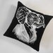 Elephant Professor silk screened cotton canvas throw pillow 18 inch white on black