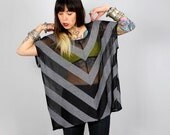 GIA - Sheer Cheveron Black and Grey Oversized Cape Sleeved Draped Shirt - MADE To ORDER