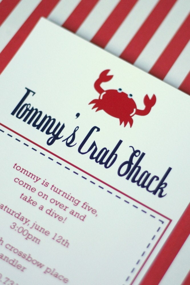 Nautical Crab Party Printable Invitation Design by The TomKat Studio