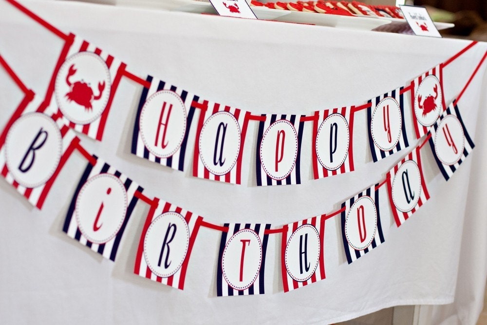 Nautical Crab Party Printable Happy Birthday Banner by The TomKat Studio Il_170x135