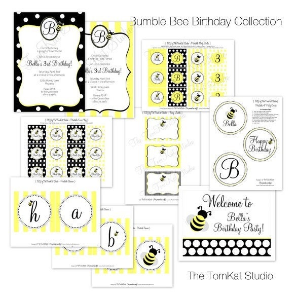Bumble Bee Birthday Party Printable Collection by The TomKat Studio