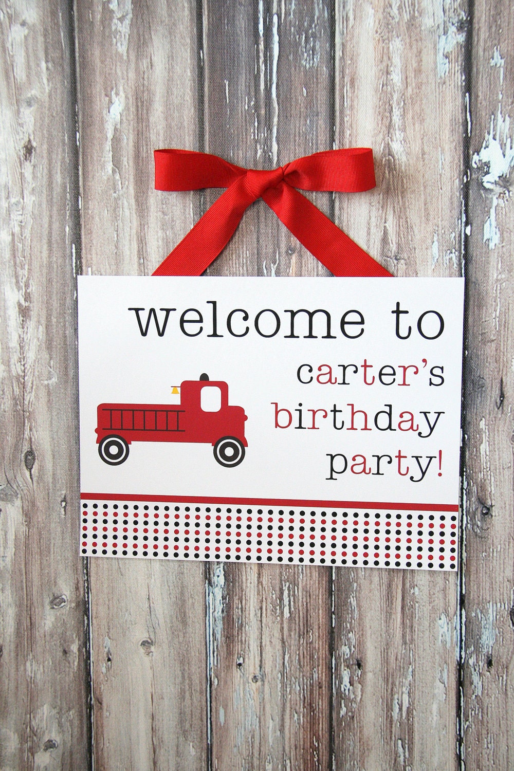 Firetruck Party Printable Welcome Sign by The TomKat Studio