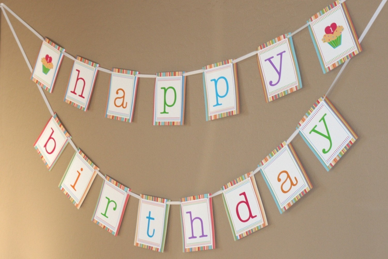 PRINTABLE Happy Birthday Banner - Sweet Cupcake Collection in Bright Colors - DIY by The TomKat Studio Il_570xn