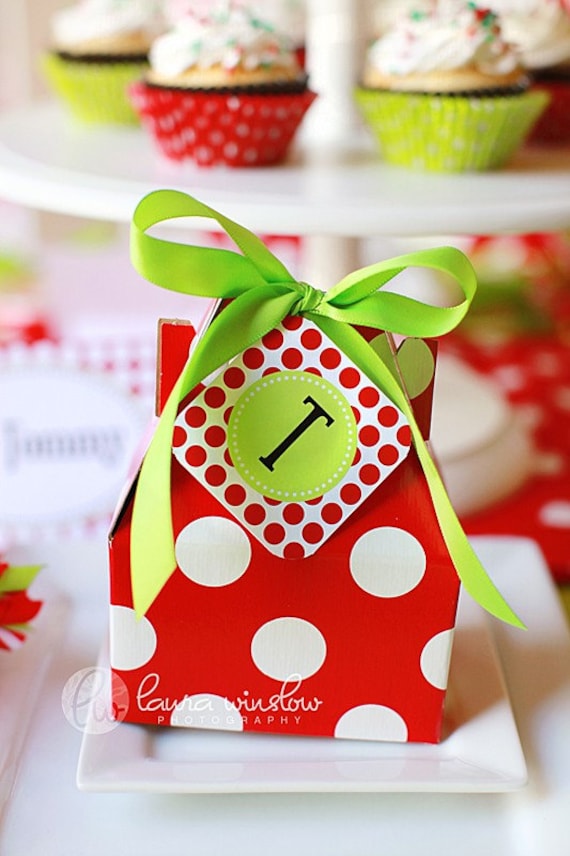 Christmas Gift Tags - Printable Polka Dot Monogram Party Circles - The TomKat Studio