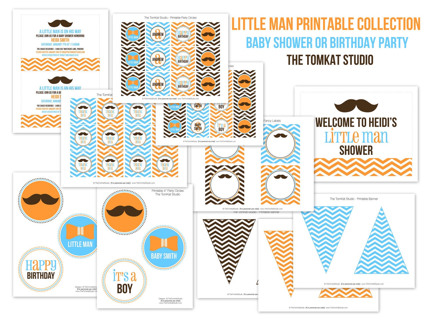 Little Man Printable Party Collection - Baby Shower or Birthday Party - The TomKat Studio Il_570xn
