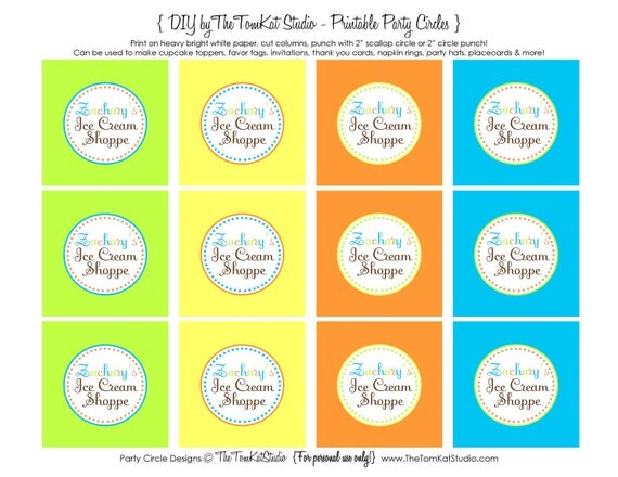 Ice Cream Party Printable Ice Cream Bowl Labels by The TomKat Studio Il_570xn