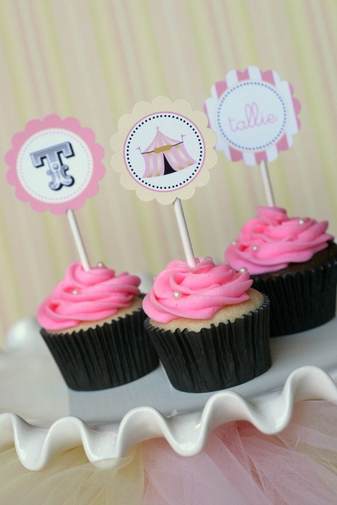 Circus Party Printable Cupcake Toppers by The TomKat Studio