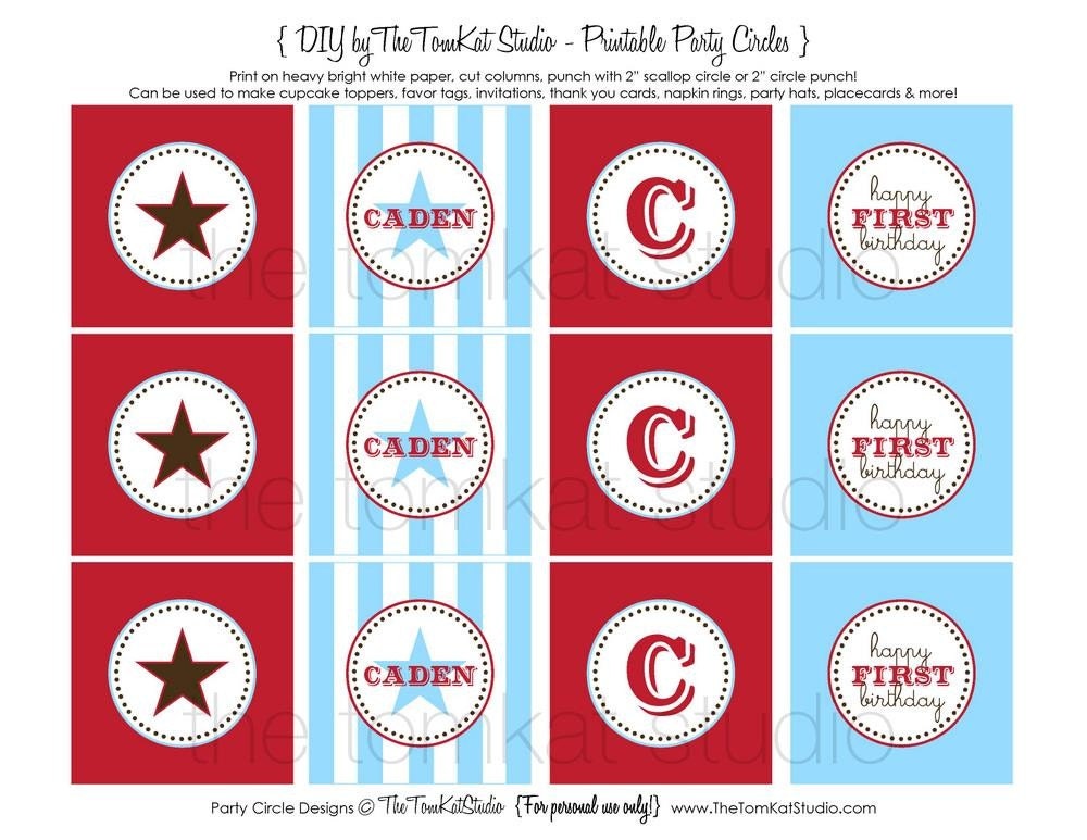 Cowboy Party Printable Cupcake Toppers Labels by The TomKat Studio