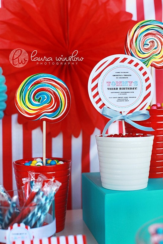 Circus Party for Boys Printable Lollipop Invitation Design by The TomKat Studio