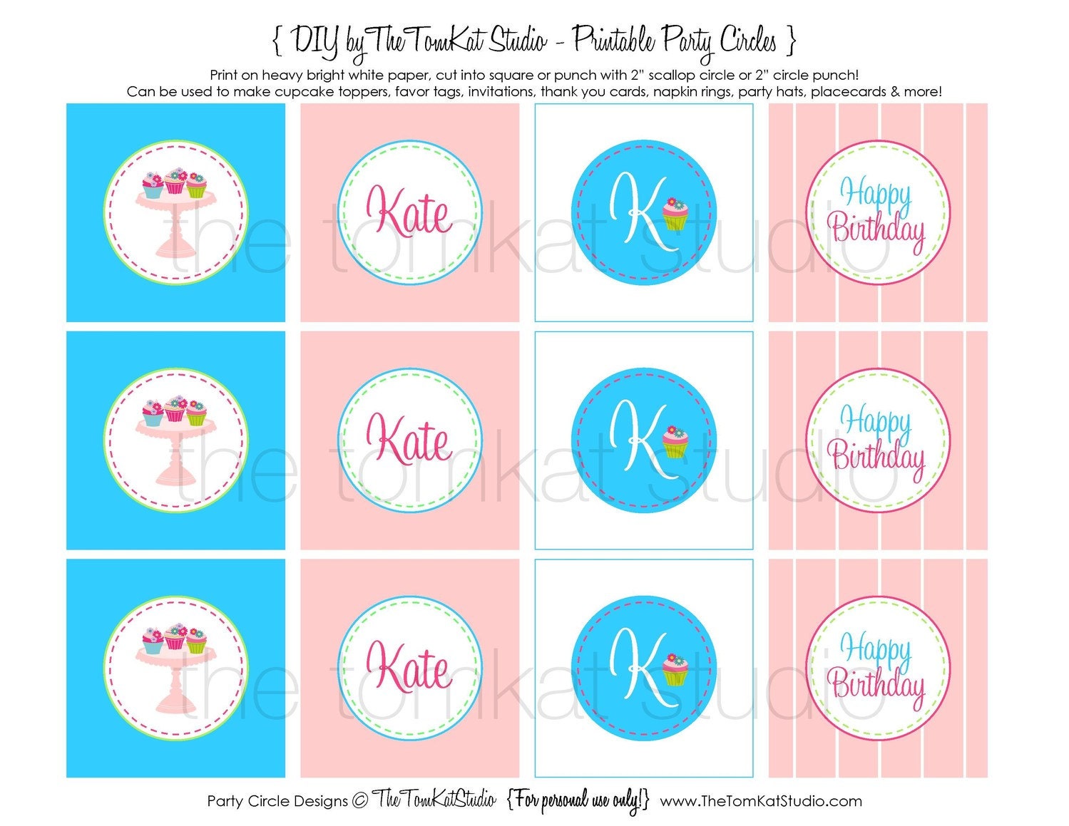 Printable Party Circles - Cupcake Bake Shoppe Party Collection - The TomKat Studio