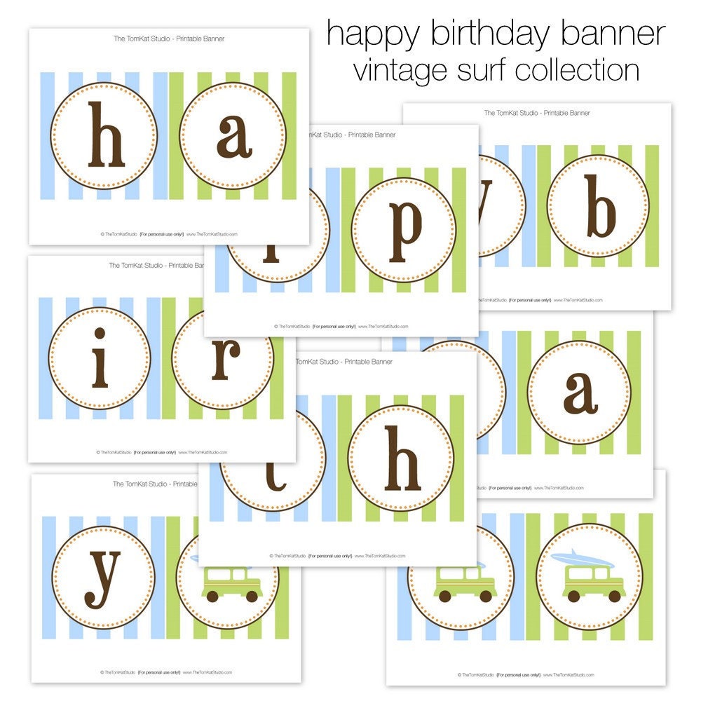 Beach Boy Theme Party - Printable Happy Birthday Banner - The TomKat Studio