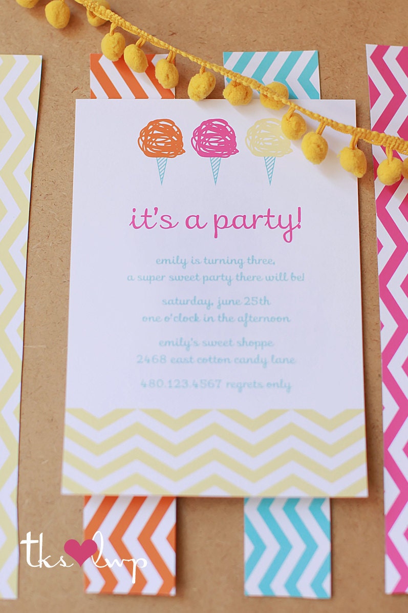 Chevron Cotton Candy Party Printable Invitation Design by The TomKat Studio