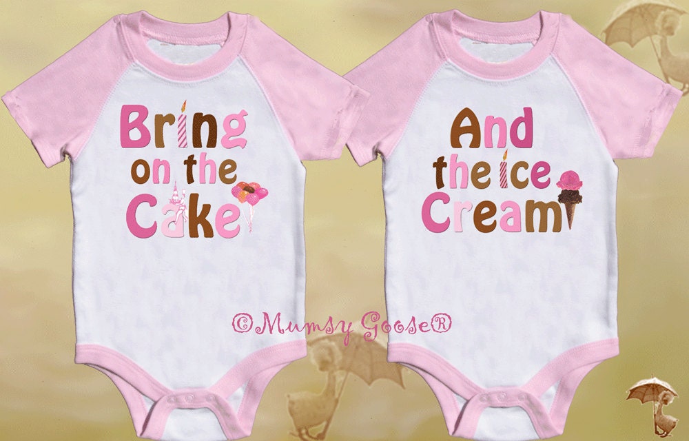 Twin GIrl 1st  Birthday Rompers Pink Onesies or Boy Girl Twins Birthday Onsies