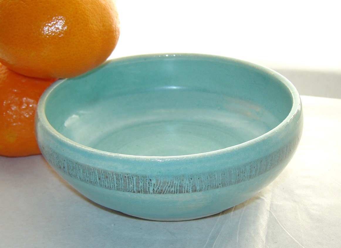 Pale Ice Blue Shallow Bowl and Serving Bowl