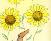 Original 3.5x5 Painting -- Sunflower buzz