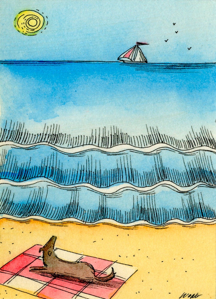 Original ACEO Painting -- Beach day