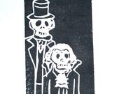 Linocut print Dead Presidents Abraham Lincoln and George Washington
