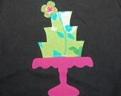 Fairy Garden Vintage Cake Stand ... CLEARANCE ...  Ready To Ship sz 18-24 month black short sleeve ... girls birthday shirt