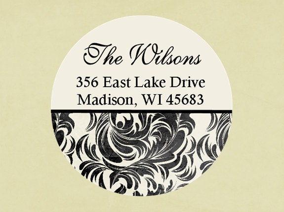 Address labels, return address labels, stickers, tags, envelope seals, round--Joyful black