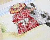 A Day at the Beach - A Girl and Her Dog Cross Stitched Greeting Note Card