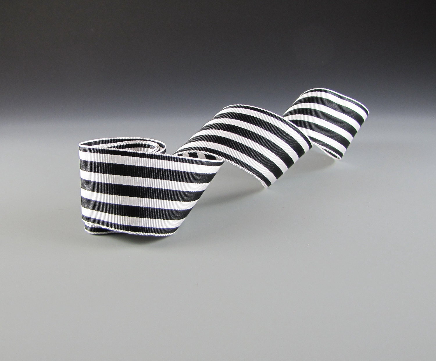 Grosgrain Striped Ribbon 1 1/2" Wide  Black and White Formal Five 3 yard length
