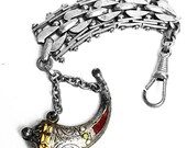 Antique Powder Horn enamel watch fob chain Victorian silver medieval hunting