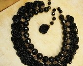 Vintage Victorian Revival Black glass swag necklace thousands of black glass beads on the collar