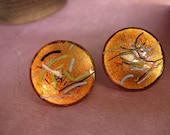 Vintage Enamel Earrings Fiery Copper hand wrought artisan earrings with the colors of fire