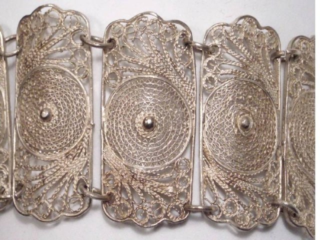 Vintage DECO  Cannetille bracelet  800 SILVER WIDE cleopatra BRacelet spider web