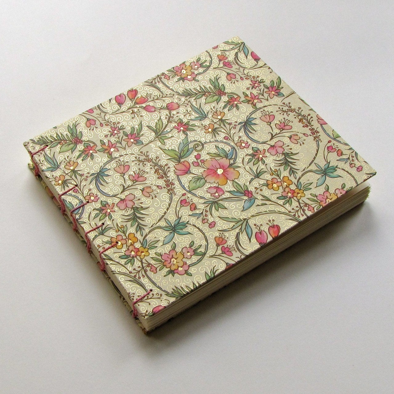 Wedding Guest Book, Italian Wedding Flowers in Pink, Medium Size, Made To Order