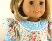 American Girl Doll Clothes 18 Inch Doll Dress Blue and Pink Paisley and Polka Dots Short Sleeved Dress