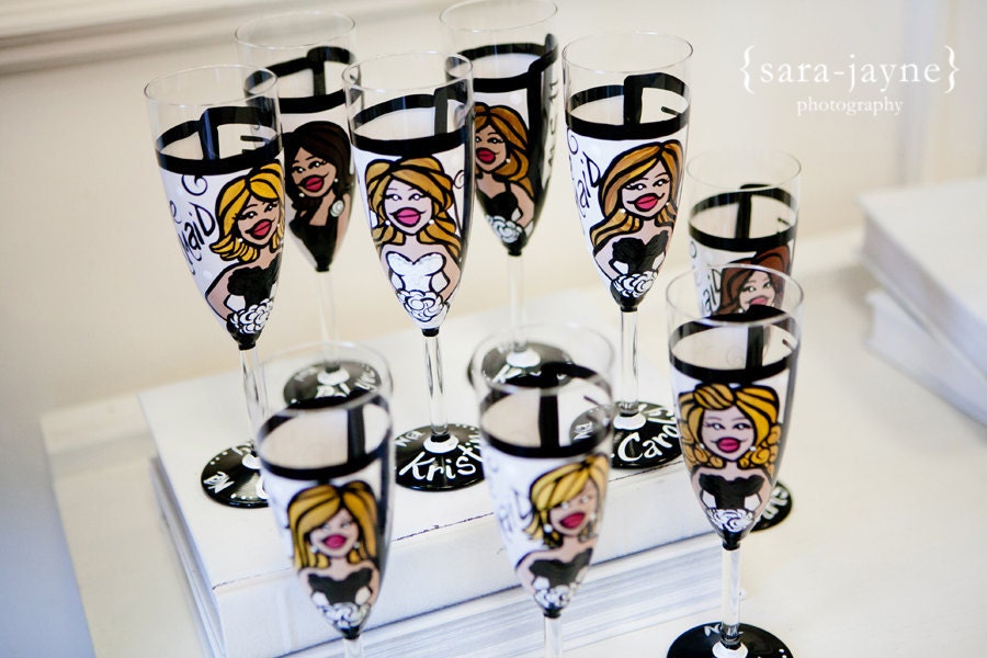 Bridesmaids (12 glasses) Custom Hand Painted Wedding Glassware