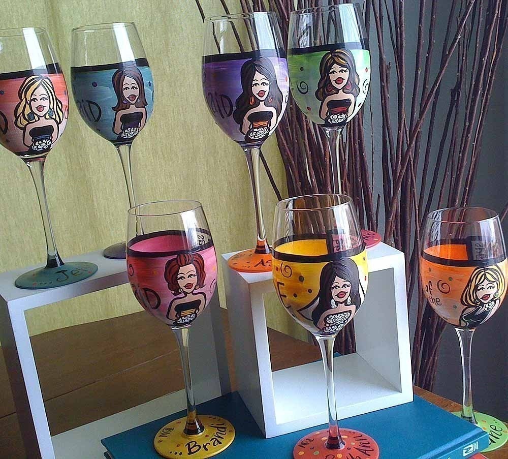Bridesmaids (7 glasses) Custom Hand Painted Wedding Glassware
