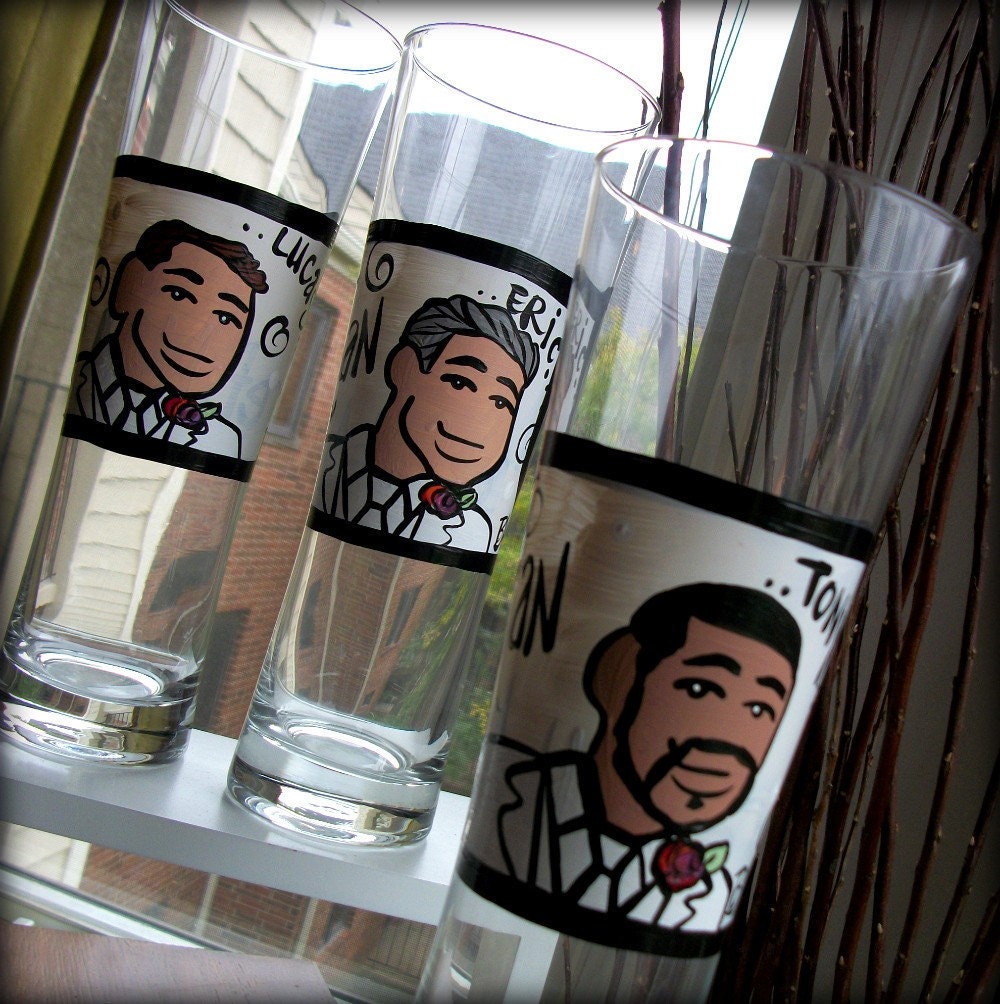 Groomsmen (6 glasses) Custom Hand Painted Wedding Glassware