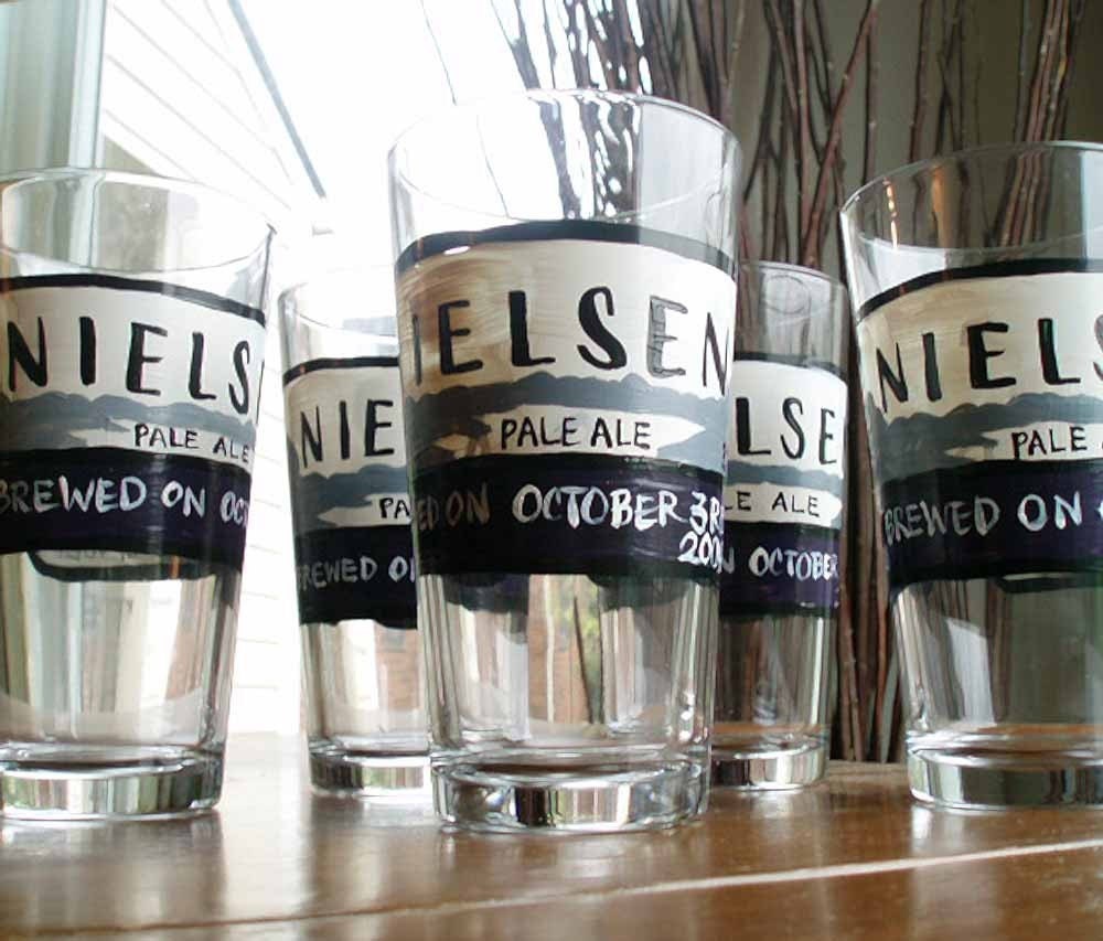Beer Label (1 glass) Custom Hand Painted Wedding Glassware
