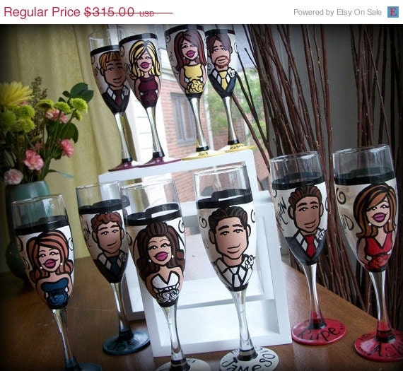 Bridal Party (10 glasses) Custom Hand Painted Wedding Glassware