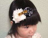 Vanilla Ice Cream Sandwich - fabric flower headband with glitter bow