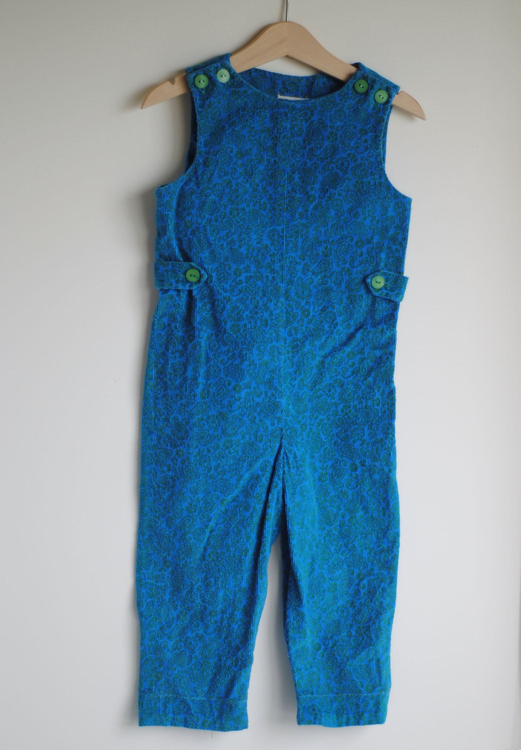 Vintage 1960's Toddler Girl Overalls - Blue Flocked PAISLEY (4T)