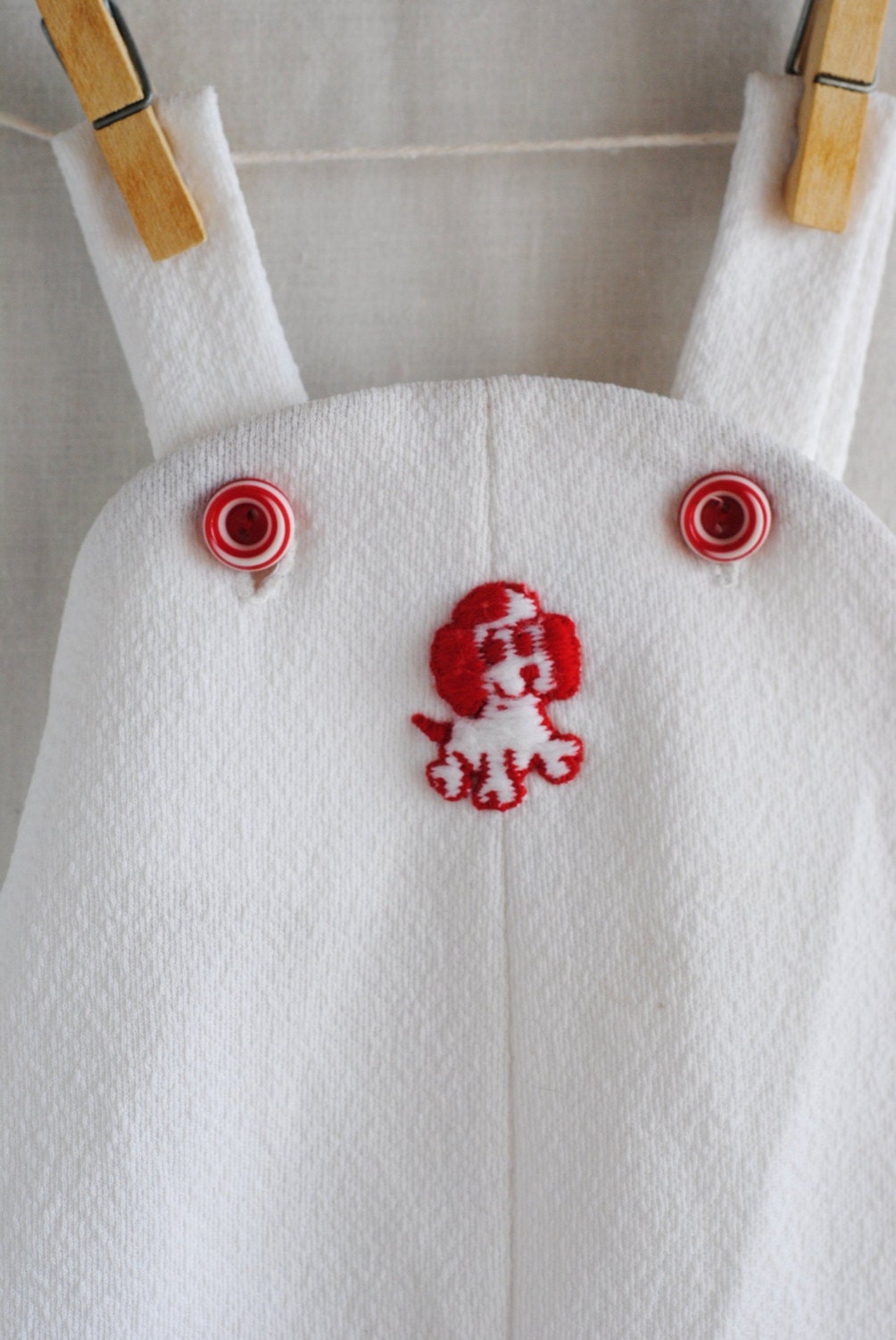 Vintage Baby White Overalls with Puppy Dog (0-3 m)