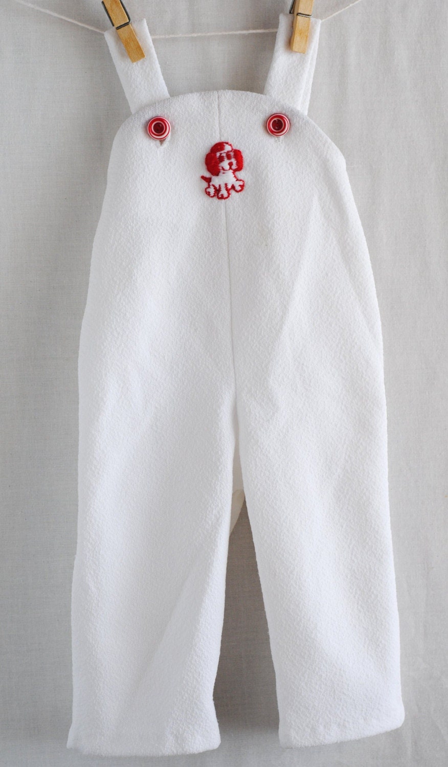 Vintage Baby White Overalls with Puppy Dog (0-3 m)
