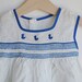 Vintage 1960's Baby Girl Dress - White with Blue DUCKS and Smocking (0 to 3m)