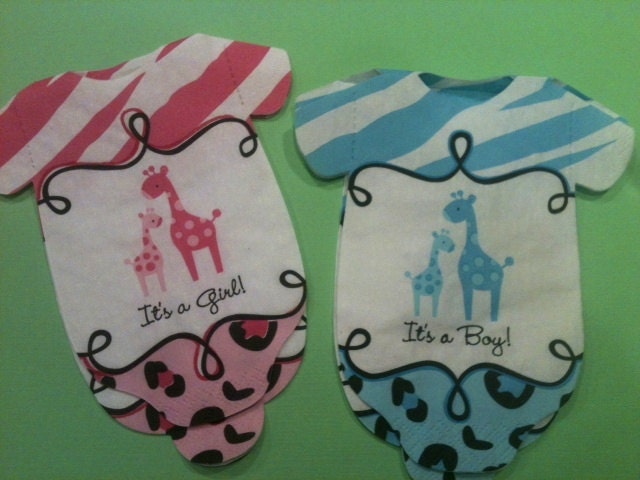 Pack of 30 Baby shower onesie napkins or decoration Safari theme blue or pink giraffes Il_170x135