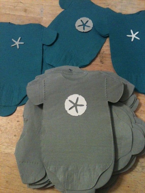 Pack of 30 baby shower onesie napkins. Beach, under the sea theme with starfish and sand dollars. Il_570xn