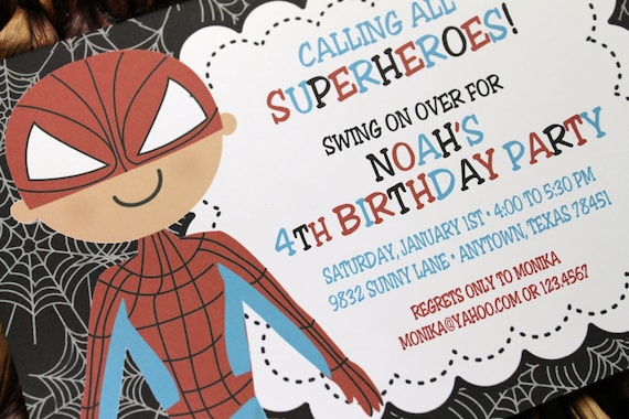 Superhero Spiderman Birthday Party Invitations